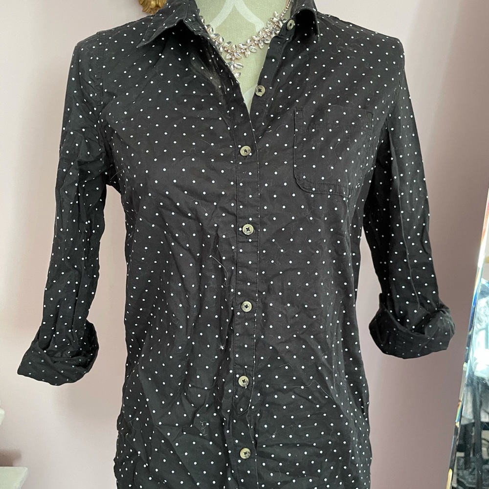 Black polka dot button up blouse
